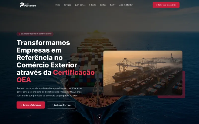 Página inicial do site da Portorium no computador