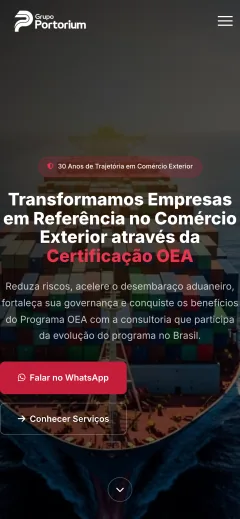 Página inicial do site da Portorium no celular